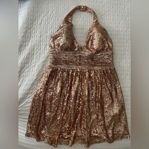 Sequin Halter Dress in Rose Gold